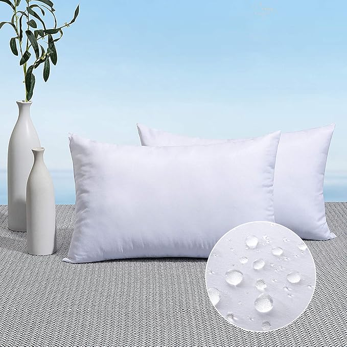 MIULEE Pack of 2 12x18 Outdoor Pillow Inserts, Outdoor Throw Pillows Water-Resistant Decorative Premium Lumbar Pillow Stuffer Sham for Porch Swing Couch Sofa Cushion Patio Furniture