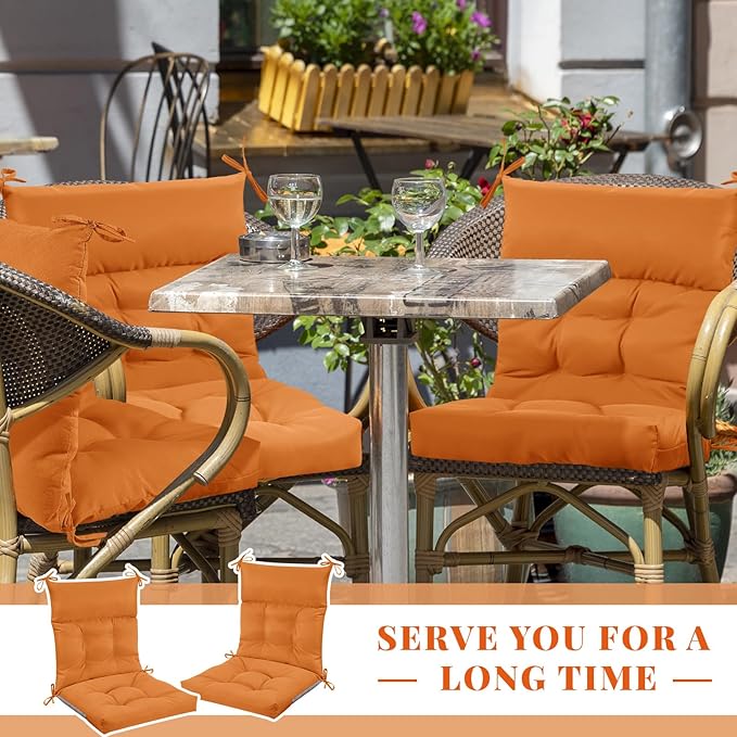 Sintuff 2 Pcs 44 x 21 x 4 Patio Chair Cushions Outdoor Chair Cushion Seat/Back Tufted Pillow with Ties Water Resistant Replacement Indoor Patio Furniture Outdoor Furniture (Solid Color,Orange)