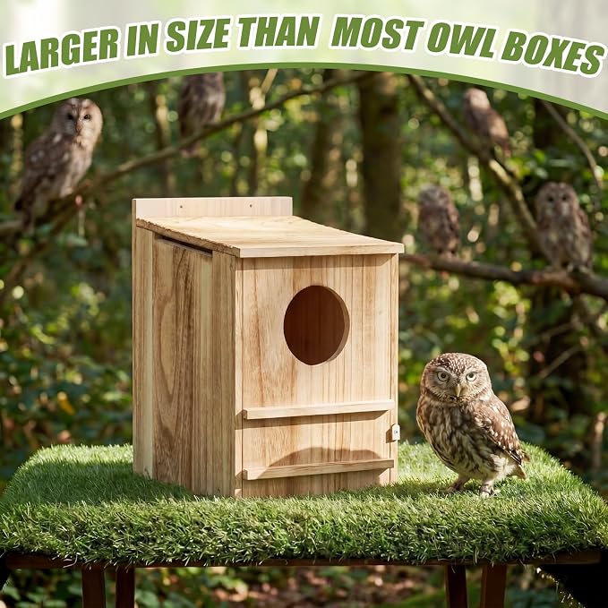 Novabright 2 Pcs Large Great Horned Owl House, 16" x 12" x 11" carbonized Weatherproof Wooden Nesting House for Screech Owls, Boreal, Northern Pygmy, Saw-whets, Elf, Flammulated and Others