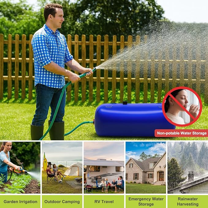 30 Gallon Water Bladder, 1000D PVC Foldable Portable Water Tank, Blue Large Capacity Water Bag Container for Camping, Garden, Agricultural Irrigation, Drought Resistance, Emergency Supply