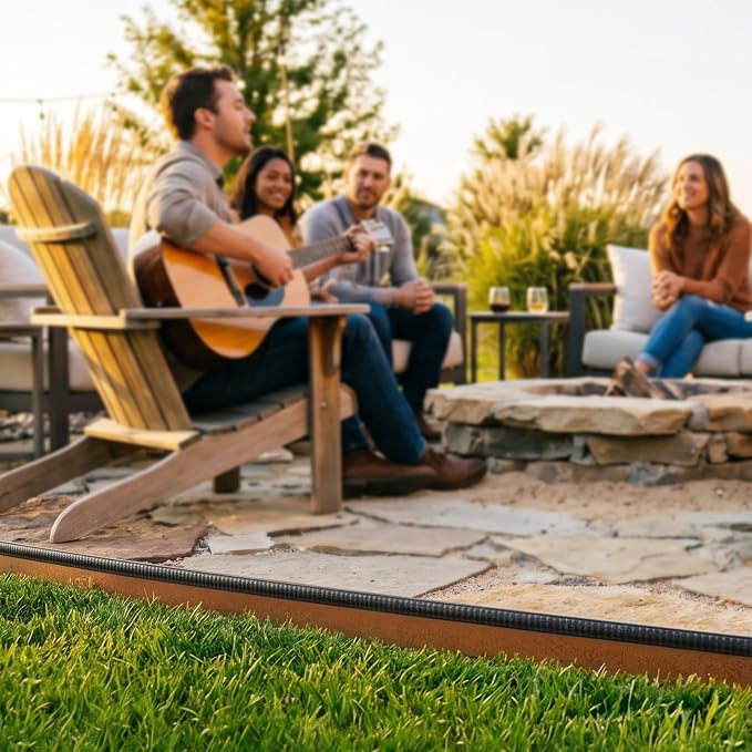 Worth Garden 6-Pack Cor-Ten Steel Landscape Edging with Black Protection Strips - Rust Patina Finish 40" L x 5.5" H (20Ft Total) - Hammer-in 14-Gauge Metal Corten Lawn Yard Edging Border w/ 7 Clips