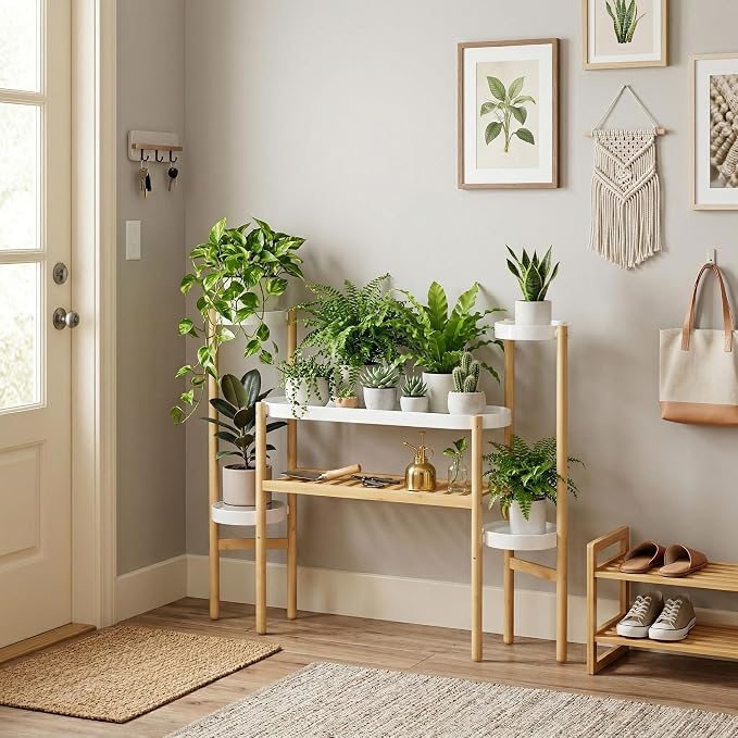 APRTAT Bamboo Plant Stand Indoor, 4 Tier Tall Plant Storage Stand Table Top for Multiple Plants, Window Plant Shelf Table Plant Rack for Balcony Garden Living Room Indoor Outdoor Home (4-Tier-12 Pot)