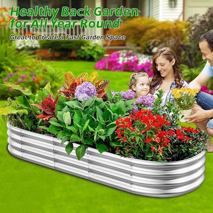 RAYKEEP Galvanized Raised Garden Beds, Outdoor Raised Garden Boxes, Oval Large Bottomless Metal Elevated Garden Bed Planter Box for Vegetables, Fruits, Flower (1pcs, 5x2x1 ft)