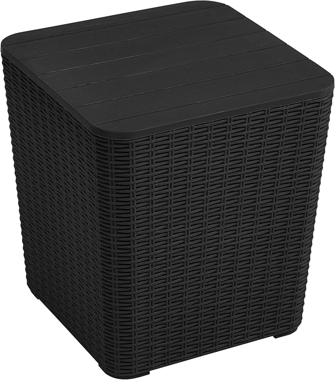 YITAHOME Outdoor Coffee Table with Extra Storage 11.5 Gallon Resin Rattan Side Table for Patio Decor,Cushions(Black) | Extra Storage, Patio Decor, Cushions