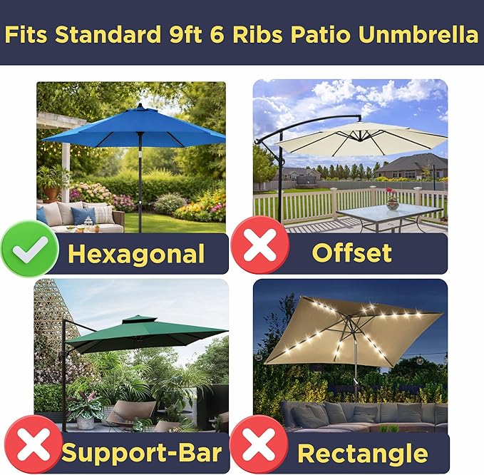 Sfmora 9ft Patio Umbrella Replacement Canopy for 6 Ribs, Outdoor Umbrella Canopy ONLY, Market Umbrella Top, Water-Resistant & UV-Protective