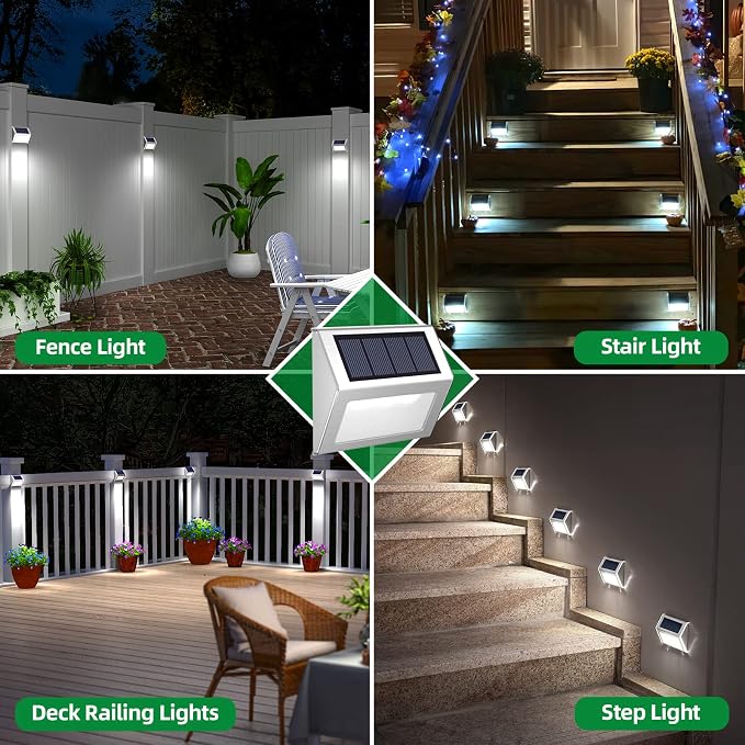 JSOT Solar Lights Perfect for Deck, Fence, Stair, Step Decor-Cool White-12P | Stainless steel material, waterproof, Solar Powered, yard, patio deck rail