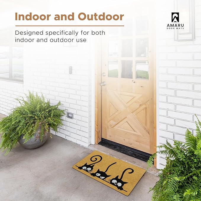 Catguard - 17"x29" - Coir Door Mat with Heavy Duty Backing - Welcome Mats for Entryway, Porch - Anti-Slip PVC & Coconut Fiber Surface - Natural Home Accessories, Minimalist Original Design