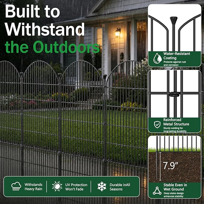 12 Pack No Dig Decorative Garden Fence Panels, 40in(H) x 29ft(L), Dog Fence Outdoor for Yard, Rustproof Metal Animal Barrier for Rabbits & Flowers, Temporary Fencing for Patio, RV