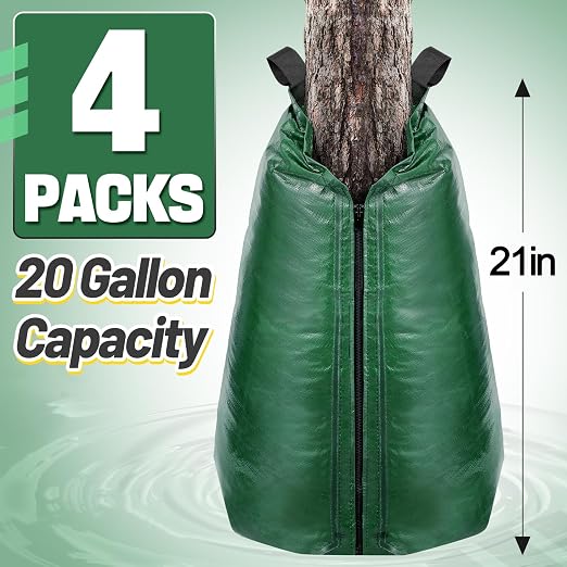 4 Packs Slow Release Tree Watering Bags - 20 Gallon Zippered Automatic Drip Irrigation Bags for New Planted and Transplanted Trees