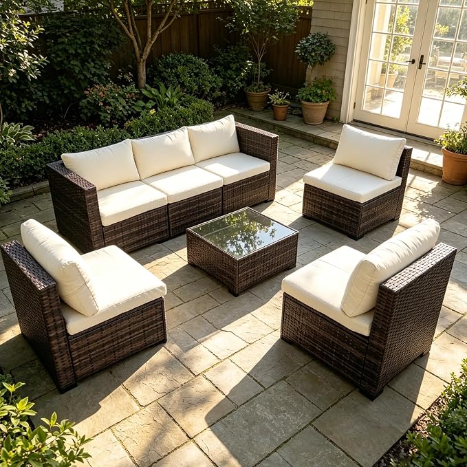12 Pcs Patio Cushion Covers, Outdoor Rattan Sectional Sofa Cushion Covers, Replacement Washable & Reusable Furniture Protector for Patio Couch(12Pcs-Beige, 25.6 * 25.6 * 4-inch)