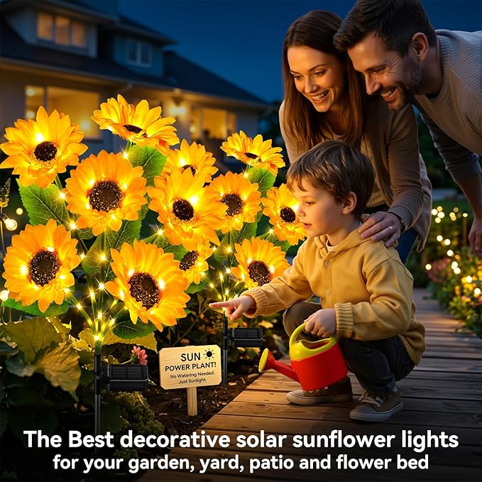 Solar Lights Outdoor Garden Decor, 3 Pack with Upgraded 18 Bright Solar Sunflower Lights, Waterproof Solar Flower Lights Outside Decorations with Auto ON/OFF, Sunflower Gifts for Women Mom Grandma