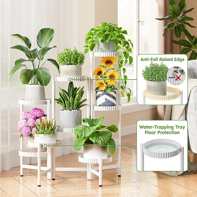 8 Tier Plant Stand Indoor Outdoor, Corner Tiered Fladable Plant Stands, Planter Display Rack for Multiple Plants, Iron Flower Stand, Folding Tall Plant Rack Shelf for House Patio Garden - WhiteFloroma