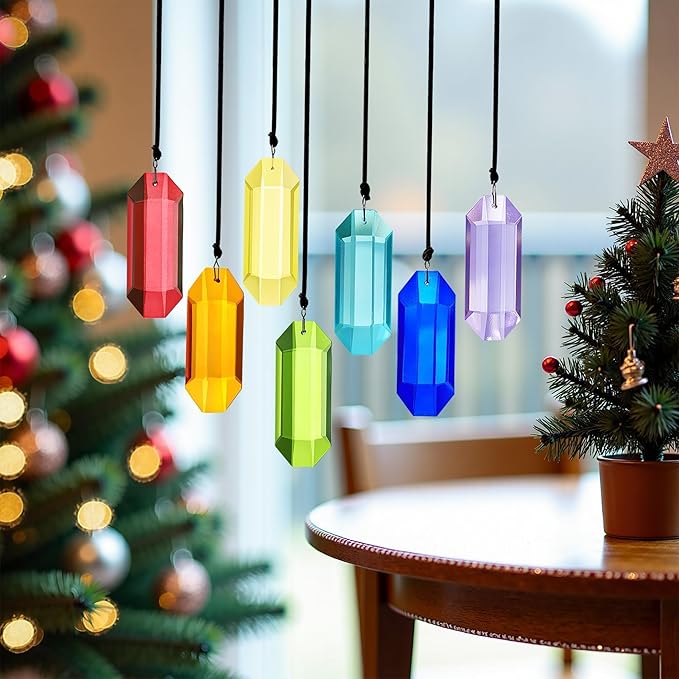 HDCRYSTALGIFTS 7pcs Crystal Suncatcher Prisms 3'' Sun Catchers Indoor Window Rainbow Prism Suncatcher Hanging for Home Garden Decor,Glass Ornaments for Christmas Tree