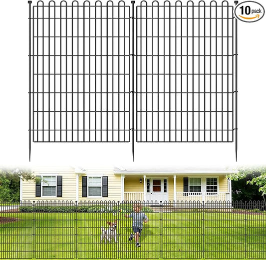 10 Panels No Dig Decorative Garden Fence for Yard, 48 in(H) X 26.25 ft(L) Animal Barrier Fencing for Outdoor Dog, Metal Portable Garden Fences for Borders, Pets, Landscape, Temporary Fence