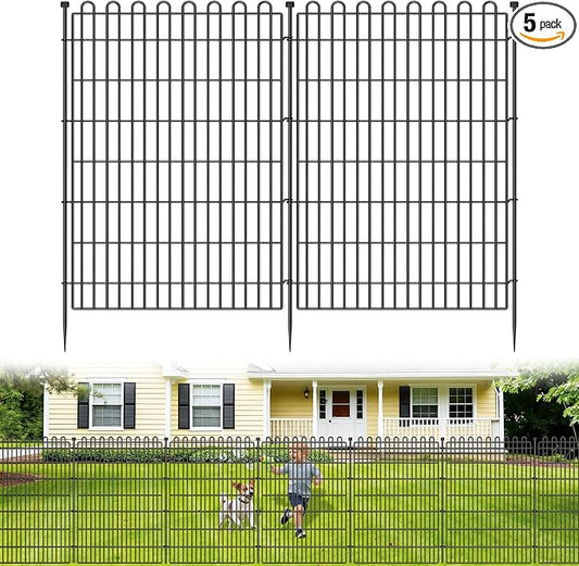 5 Panels No Dig Decorative Garden Fence for Yard, 48 in(H) X 13.13 ft(L) Animal Barrier Fencing for Outdoor Dog, Metal Portable Garden Fences for Borders, Pets, Landscape, Temporary Fence
