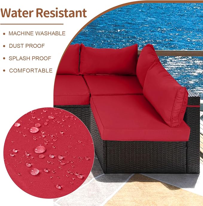 14 Piece Outdoor Patio Cushion Covers Replacement, Waterproof Outdoor Furniture Cushion Covers, Fit 7 Pcs 6 Seater Wicker Rattan Patio Conversation Sofa Set,Red,25.6x25.6