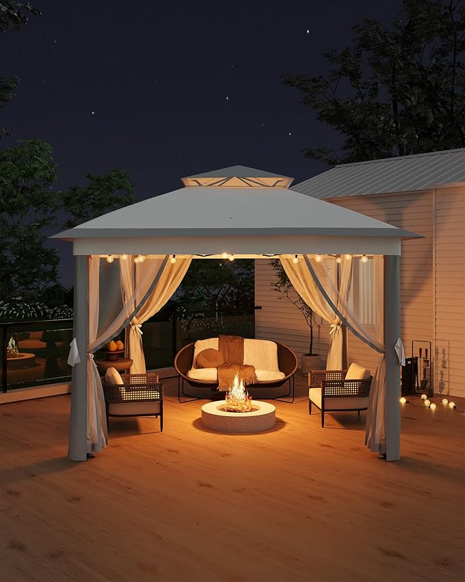 GarveeLife 11'x11 Pop-Up Gazebo, Instant Outdoor Canopy Tent with Mosquito Nettings, Durable Steel Frame, Water, and UV Proof, for Patio, Garden, Courtyard, Party (Grey)