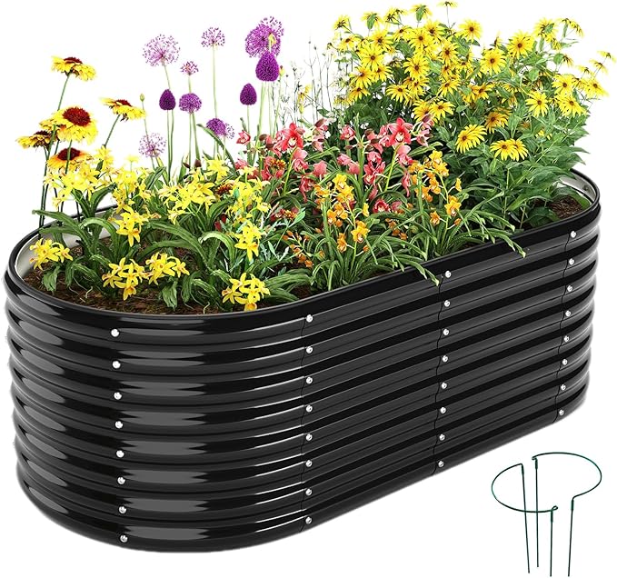 ZFHgarden Garden Box Raised Flower Bed Galvanized Metal Planter Round Raised Garden Bed Kit for Gardening Outdoor 1PC Black 6X3X2FT