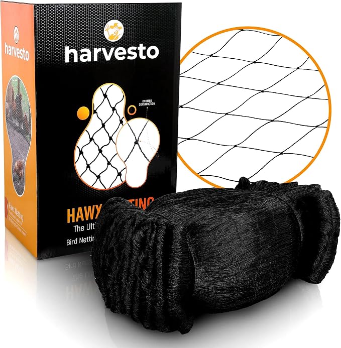 Harvesto Heavy Duty Bird Netting for Chicken Coops & Runs | Tree & Garden Netting Mesh 1-1/2" | Keep Hawks, Birds & Predators Away | Bird Netting for Blueberry Bushes, Vegetables & Fruit (25' x 100')