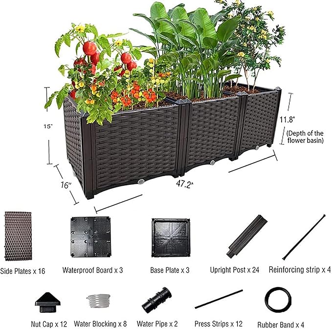 Raised Garden Beds Planters for Outdoor Plants Box Plastic Elevated Garden Bed Kit for Vegetables Flowers Herbs in Backyard Patio Balcony