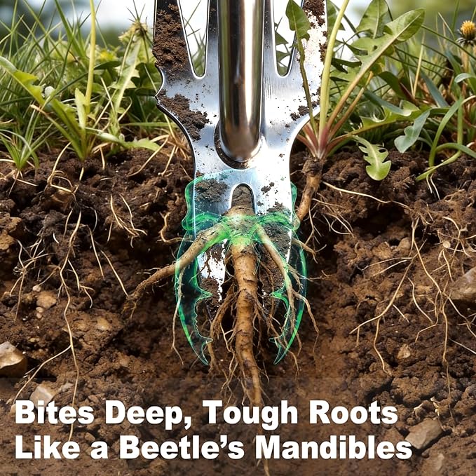 Hand Weeder Puller Tool, Heavy-Duty Stainless Steel Root Removal Tool with Ergonomic Non-Slip Handle, Manual Dandelion Remover for Garden Lawn Yard, Handheld Weeding Tool for Deep Roots, 1 Pack