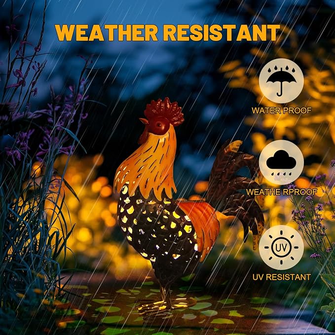 LIFFY Metal Chicken Yard Decor, 20" Solar Yard Rooster Decorations,Farm Outdoor Garden Statues, Animal Sculpture Ornaments for Backyard Patio Lawn Landscape