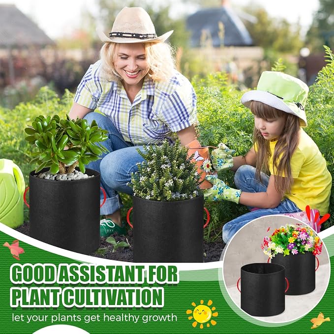 Nuenen 8 Pack 75 Gallon Plant Grow Bags Bulk Breathable Nonwoven Fabric Pot with Handles Heavy Duty Nursery Vegetable Pots with Gloves for Garden Vegetables Potato Plants Flower Growing Planting