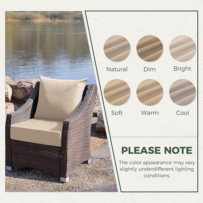 Outdoor Cushions for Patio Furniture, Outdoor Seat Cushion Set 24 x 24 x 5.75 Inch, Waterproof & Fade Resistant Outdoor Chair Cushions, Deep Seat Patio Cushion with Removable Cover, Beige