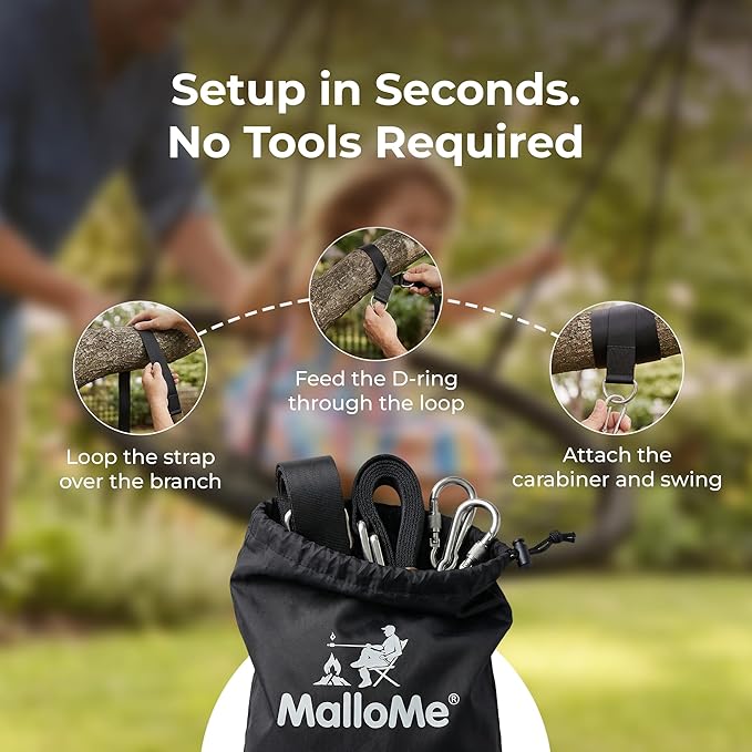 MalloMe Tree Swing Straps & Hammock Straps for Trees – Multi-Purpose Hanging Kit, Heavy Duty Adjustable Tree Strap for Hammocks, Swings & Outdoor Use, Safe for Branch or Between 2 Trees