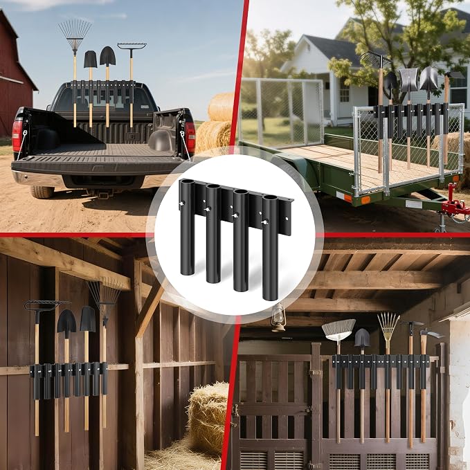 Shovel Holder for Truck, 8-Holes in 2 Grouped Metal Truck Shovel Mount /Rack, Heavy Duty Trailer Tool Rack for Rakes, Hoes, Trimmers, Lawn & Landscape Hand Tools (Bed/Box Mount Upgrade)