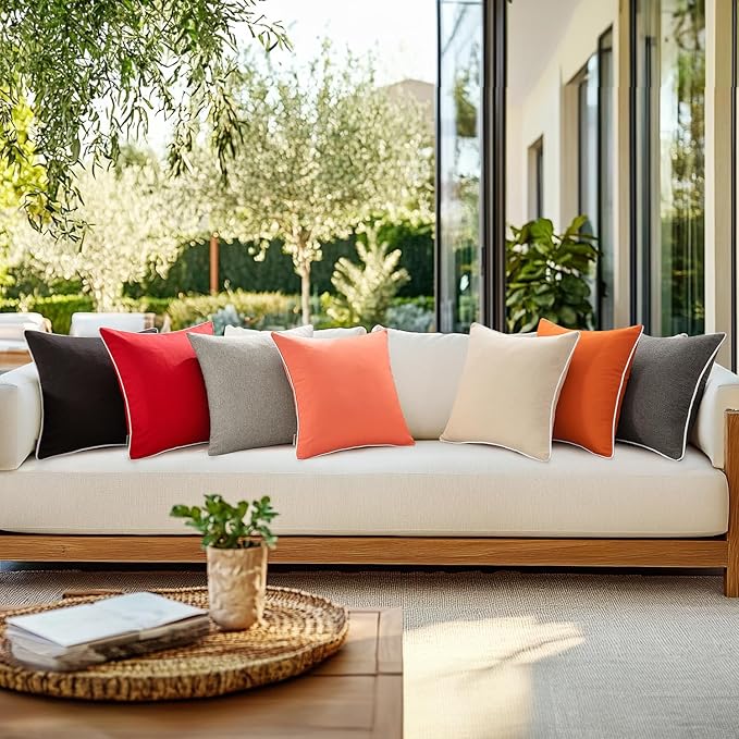 MIULEE Pack of 2 Outdoor Waterproof Pillow Covers Decorative Farmhouse Throw Pillow Covers Square Solid Color Couch Pillow Covers Spring for Patio Tent Bed Sofa Living Room 18x18 Inch Coral Red