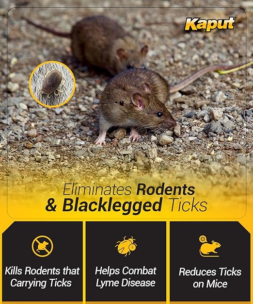 Kaput Rodent & Tick Bait Blocks, 4Lb - Powerful Warfarin & Fipronil Rat Bait Blocks for Rat Control and Their Blacklegged Ticks - Epa Approved Rodent Killer for Long-Lasting Protection