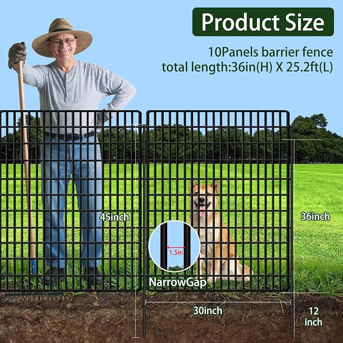 ULIOK 10 Panels No Dig Decorative Garden Fences, Dog Fence Outdoor for Yard, 36in(H) x 25.2 ft(W) Tall Animal Barrier Fence Panels, Rustproof Ground Stakes Temporary Wire Screen for Yard, Patio