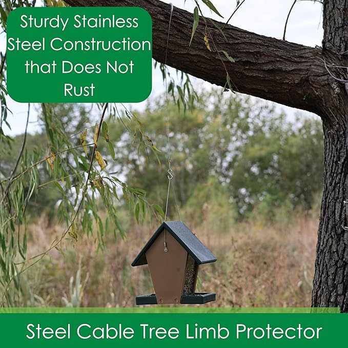 Songbird Essentials Hanging Cable Tree Limb Protector with S Hook - Steel Cable with Silicone Sleeve - Protects Tree Limbs from Heavy Bird Feeders and Decorations - 24 Inch Cable