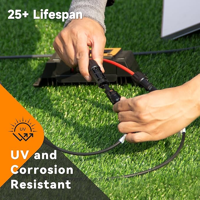 Solar Extension Cable 10 Gauge Panels Wire 6Ft 10AWG (6mm²) PV Wires Tinned Copper Cables with 2 Pairs Solar Connectors for Outdoor Automotive, Marine, (Black&Red)