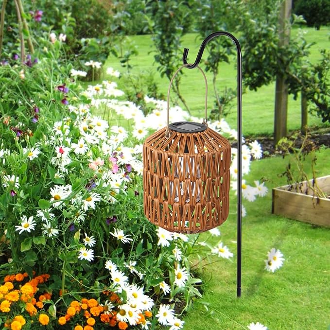 2 Pack Solar Lanterns Outdoor Waterproof, Rattan Solar Lights for Yard, Outdoor Garden Lights, Hanging Lanterns Decorative Birthday Gifts for Mom Grandma, Outdoor Lanterns for Porch, Patio, Pathway