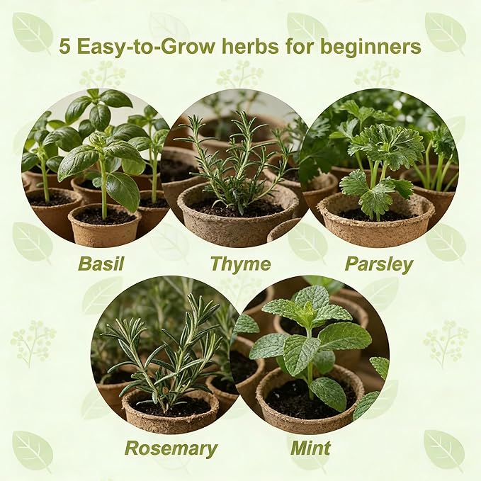 5 Herb Garden Kit with Wooden Box – Basil, Thyme, Parsley, Rosemary, Mint – Windowsill Herb Garden for Kitchen – Mother’s Day Gift for Mom, Gardening Gift for Women – Birthday Housewarming