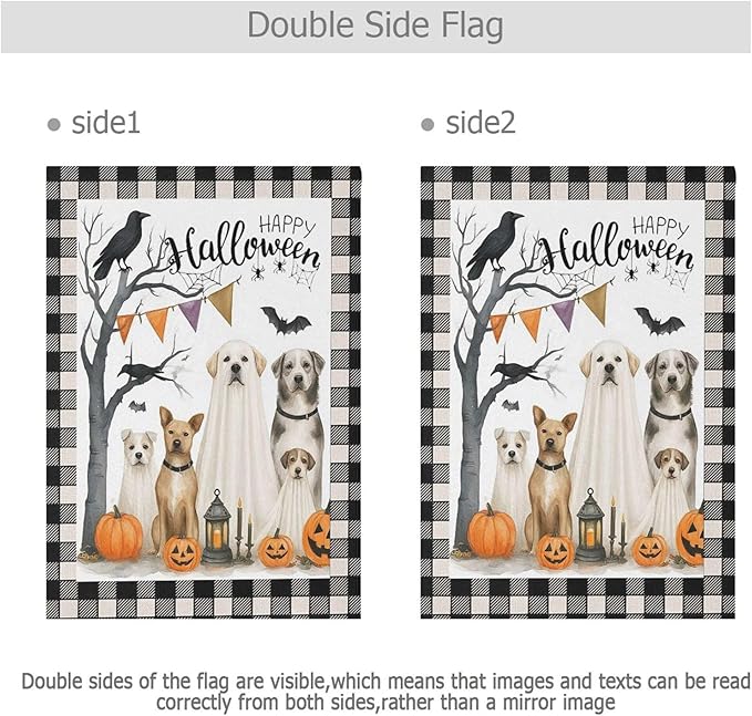 Happy Halloween Dogs House Flag 28x40 Inch Double Sided Outside Pumpkin Lantern Raven Black Buffalo Plaid Seasonal Yard Outdoor Flag Banner for Garden Lawn Patio Holiday Decorations
