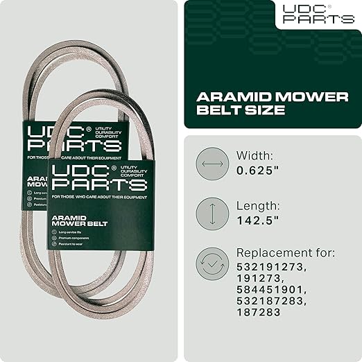 UDC Parts 191273 Deck Belt Replacement for Husqvarna 54 Inch 532191273 584451901 187283 532187283 GT2254 GTH2254XP GTH2554XP GTH2654 GTH2754 Craftsman Poulan PBGT2254 PKGTH2554 Aramid Cord /142.5 inch