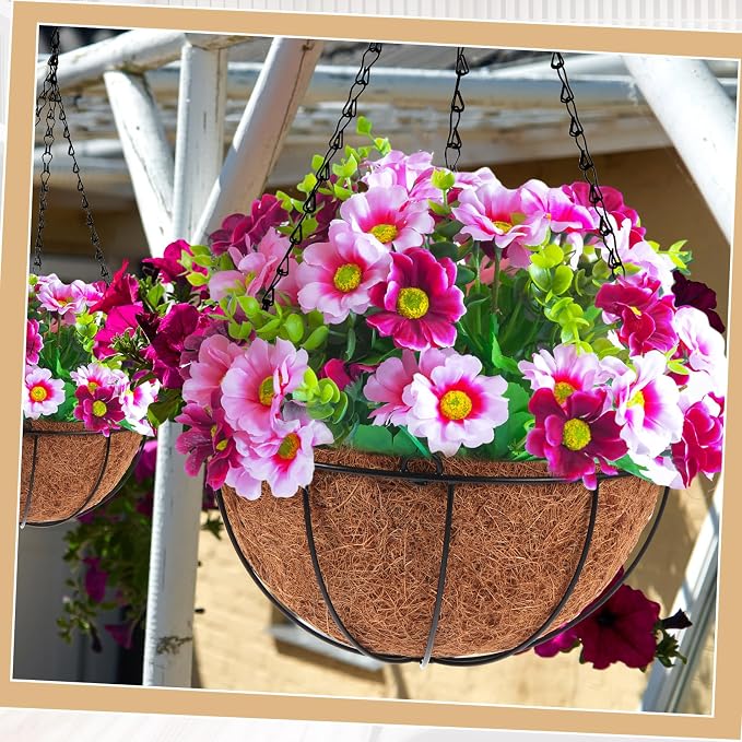 Dandat 16 Pack 10 Inch Metal Hanging Planter Basket with Coconut Coir Liner Metal Wire Plant Holder Chain Watering Outdoor Hanging Pots Flower Pot Hanger for Porch Indoor Outdoor Garden Decorations