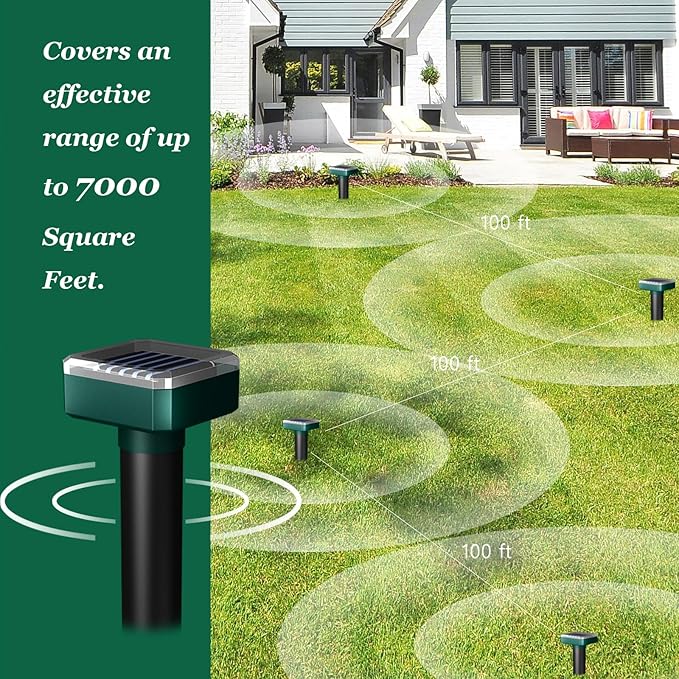 Snake Away for Outdoors, Solar Powered Snake Repellent for Yard - Sonic Snake Deterrent, Waterproof & Pet Safe for Garage, Lawn, Home Use (6)