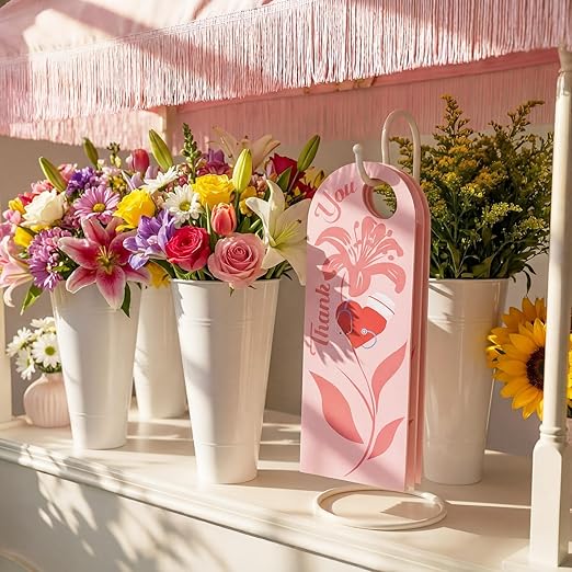 Eaasty 24 Set Nurses' Day Themed Single Lily Card Sleeve Gift Packaging Flower Holder with Floral Water Tubes Ribbon and Tissue Paper for Flower Packing
