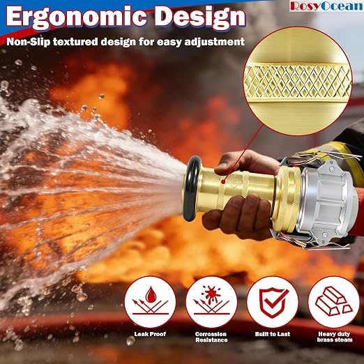 Heavey Duty 2" NPSH Brass Fire Hose Nozzle with 2 x 2 Inch Aluminum Camlock Fittings Fire Equipment Industial Spray Jet Fog Nozzle