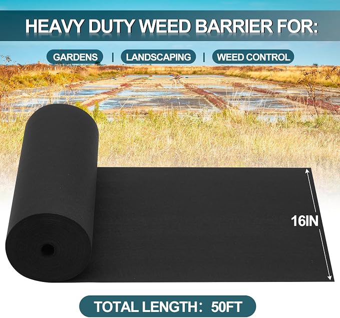 6oz 16in×50ft Non Woven Geotextile Fabric for Landscaping, Black Weed Barrier Landscape Fabric for French Drains, Underlayment, Construction Projects, Garden, Drainage, Erosion Control