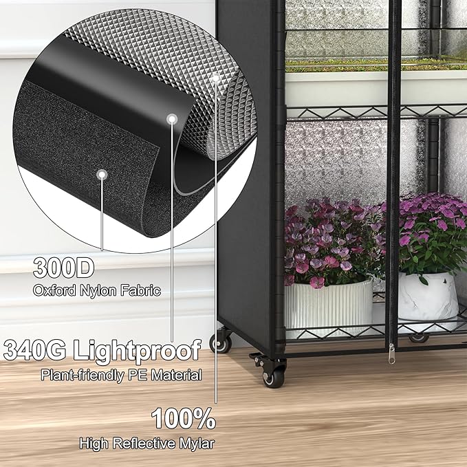 Small Greenhouse for Indoors, 5 Tier 15.7" L×11.8" W×62.3" H | adjustable shelves，Portable Greenhouse with Wheels， Metal Shelf，for Growing Flowers and Seedlings