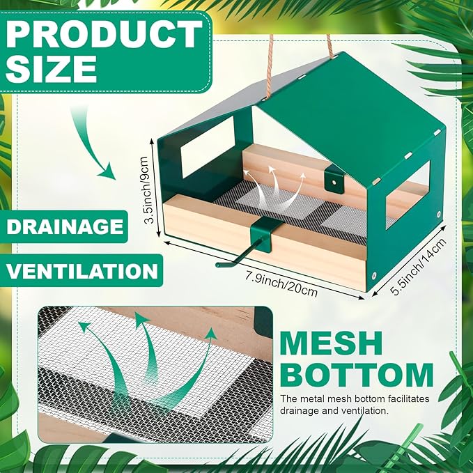 Novabright Metal Bird Feeder for Outdoor Hanging Wild Bird Feeder House with Weatherproof Roof Rust-Resistant Mesh Platform Easy to Clean & Refill for Attracting Finches Garden Yard Outside