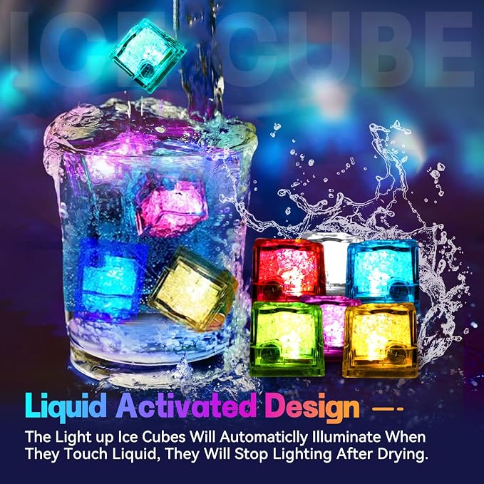 Light Up Ice Cubes for Drinks 48 Pack 7-Color Light Up Ice Cube IP67 Waterproof Led Ice Cube Reusable Ice Cubes for Cocktails Bar Nightclub Party Wedding Swimming Pool Bath Garden Decor
