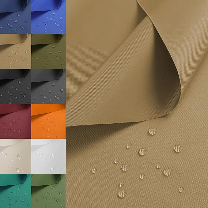 Nylon Fabric, 58"W 420D Waterproof Fabric 5 Yard Ripstop Nylon Material Outdoor Upholstery Twill Sewing Material for Patio Chair, Lining, Cushion, Purse, Tote Bag, Tent, Tarp Cover, DIY Project Khaki