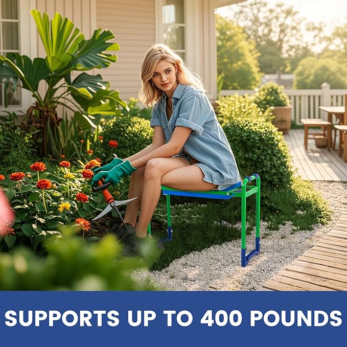 Garden Kneeler and Seat Heavy Duty, Gardening Stool - 2025 Upgraded Thicker EVA Seats Stable Wear-Resistant Prevent Knee and Back Pain, one Large Tool Bag, 400LB