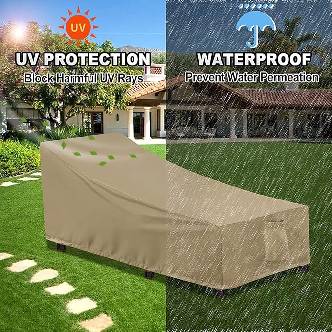 OutdoorLines Outdoor Waterproof Patio Chaise Lounge Chair Cover - UV Resistant Lounger Covers Heavy Duty Weatherproof Patio Sofa Furniture Covers, 2 Packs, 68Wx30Dx30H Inches, Camel